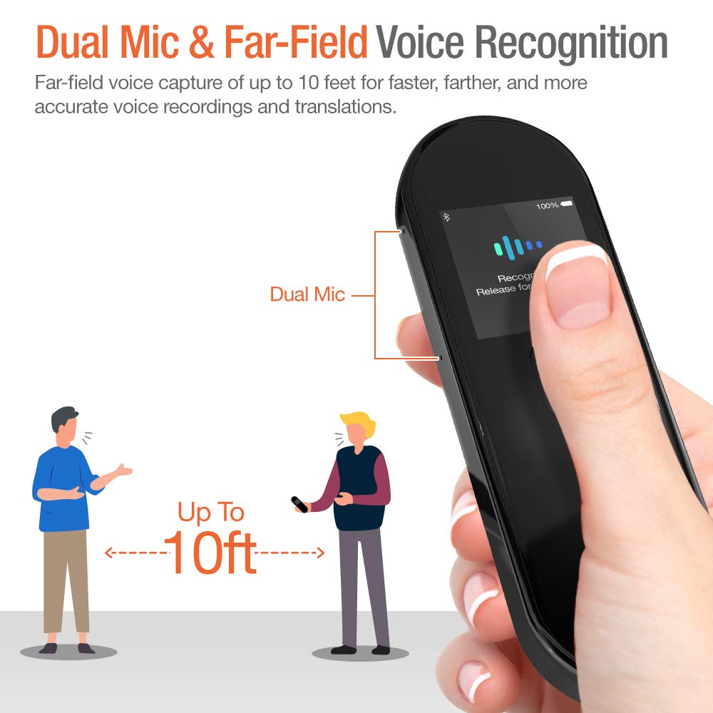 CheetahTALK Plus CM Portable AI Real-time Language Translator (Support 73 Languages) Two Way Voice Interpreter Smart Translation Compatible with ISO/Android Device- Black