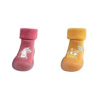 2PCS Baby Sock Shoes Kids Rubber Sole Anti-Slip Walking Sneakers Toddler Short Calf Booties Children Cartoon Print Slippers