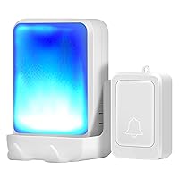 Loud Flash Doorbell with 7 Colors of Bright Light and 4 Volumes, Wireless Doorbells,at Home/Office,Suitable for the Elderly, Hearing Impaired People,Pregnant Women (white)