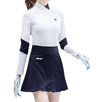 MOSTSHOP Women's Golf Wear, Mock Neck, Polo Shirt, High Neck, Long Sleeve, Stretchy, Stretchy Top