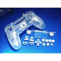 New Replacement Full Housing Shell Cover Case Protective Hard Skin Kits With Buttons Set for Sony Playstation 4 PS4 Dualshock 4 Wireless controller -Transparent White.