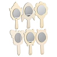 ERINGOGO 6pcs DIY Mirror Painting Wood Mirror Make Your Own Mirror Wooden Mirrors for Crafts DIY Painting Wood Ornament Unfinished Hand Mirror Wooden Mirror Toy Vanity Mirror Princess Child