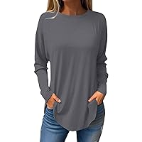 Workout Tops for Women,Tunic Shirts for Women Long Sleeve Crewneck Solid Color Pullover Tops Fashion Casual Plus Sized Loose Tee Blouse Valentines Shirts