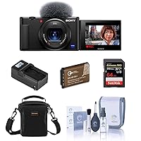 Sony ZV-1 Compact 4K HD Digital Camera Black Essential Bundle with Bag, 64GB SD Card, Extra Battery, Compact Charger, Cleaning Kit