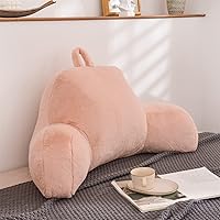 Holawakaka Standard Faux Fur Bed Rest Pillow with Arms, Artificial Rabbit Fur Reading Pillows Perfect for Adults, Teens, Kids, Arm, Pregnancy Lumbar & Head Neck Coccyx Lower Back Support Cushion Blush