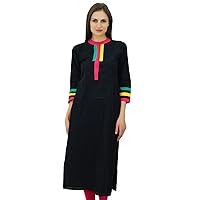 Bimba Women Black Cotton Kurti Regular Fit Straight Kurta Tunic Casual Everyday Tunic Clothing