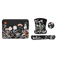 MOSISO Wild Flowers Wrist Rest Support for Mouse Pad&Keyboard Set&Laptop Sleeve Compatible with MacBook Air/Pro, 13-13.3 inch Notebook, Garden Flowers Polyester Vertical Bag with Pocket, Black