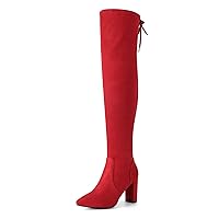DREAM PAIRS Women's Thigh High Over The Knee Fashion Boots Block Mid Heel Long Sexy Faux Fur Boots