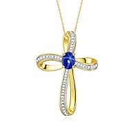 Rylos Yellow Gold Plated Silver Cross Necklace: Gemstone & Diamond Pendant, 18 Chain, 8X6MM Birthstone, Elegant Women's Jewelry