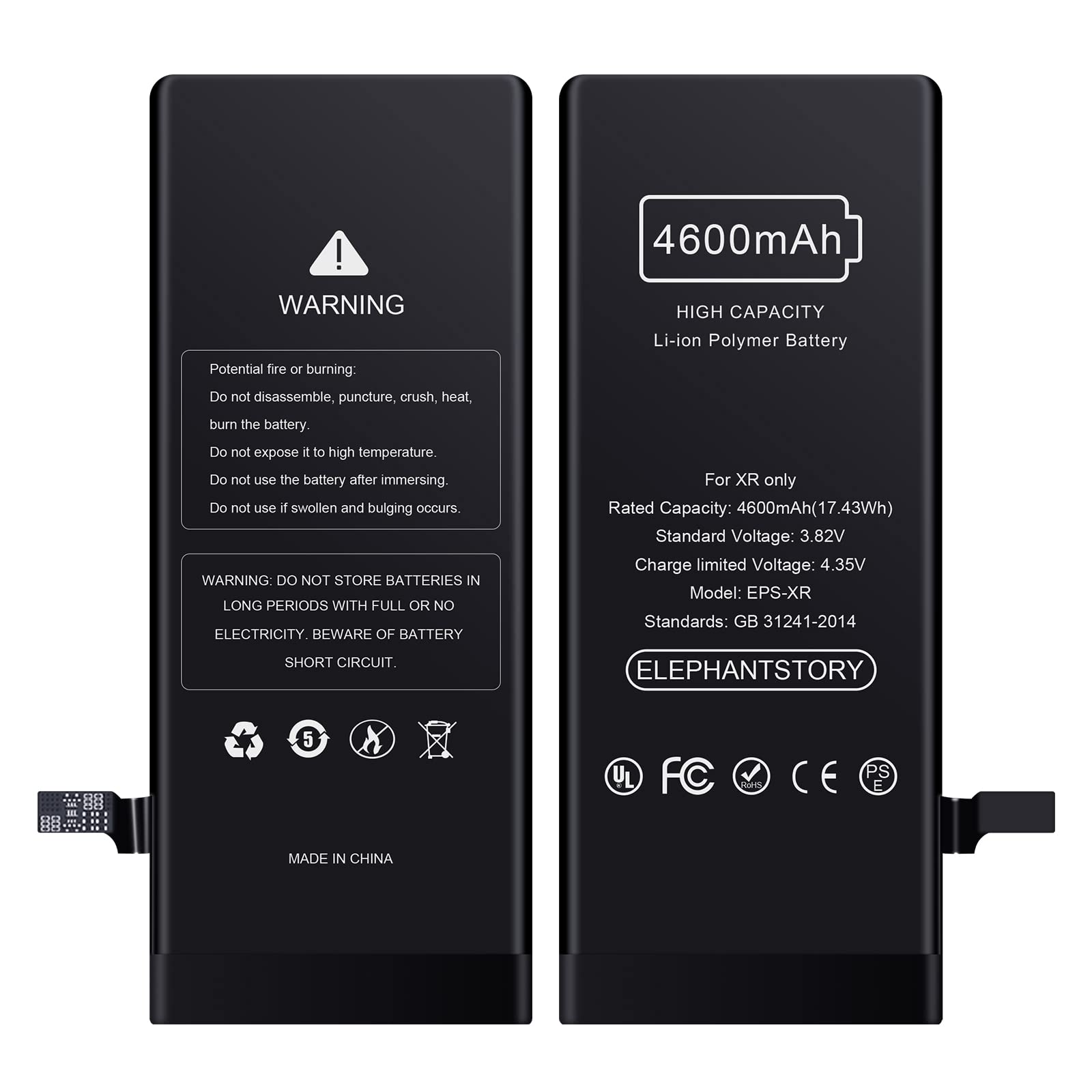 ElephantStory Battery for iPhone XR Battery Replacement, 4600mAh High Capacity New 0 Cycle Internal iPhone XR Battery fit for Model A1984, A2105, A2106, A2107,with Complete Repair Tool