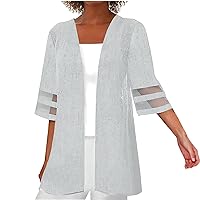 Women's Dresses Summer Dress Womens Solid Color Medium Sleeve Loose Coat Casual Light Top Coat(White,Small