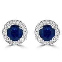 4.65 ct Sapphire With Round Cut Diamond Accented Stud Earrings Push Back