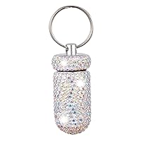 XhuangTech Waterproof Keychain Pill Box Bling Round Medicine Organizer Holder Container Aluminum Portable Mini Bottle Storage Case for Outdoor Travel Camping Purse Pocket (AB Color)