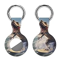 Dinosaur Rocking on The Surf Silicone Case for Airtags with Keychain Protective Cover Airtag Finder Tracker Holder Accessories