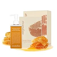 Manuka Honey Propolis Perfect Shield Mask & Manuka Honey Glow Oil to Foam Cleanser | Hydrating, Anti-Aging, Cooling | Moisturizing, Foaming Face Wash