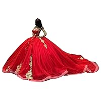 Ball Gown Mexican V Neck Quinceanera Prom Dresses Detachable Long Sleeves with Train Gold Embellishment