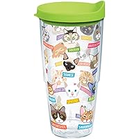 Flat Art Cats Made in USA Double Walled Insulated Tumbler Travel Cup Keeps Drinks Cold & Hot, 24oz, Clear