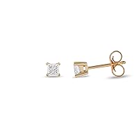IGI Certified 10k Gold 0.10Ct to 2Ct Princess Diamond Stud Earring by DZON Love Gift for Women(H-I, I1-I2)