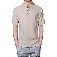 Mens Linen Polo Shirts Short Sleeve Casual Cotton T-Shirt Regular-Fit Lightweight Beach Yoga Tunic Tops Dress Shirts