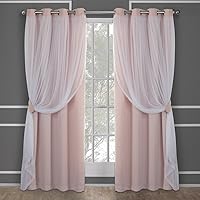 Exclusive Home Catarina Layered Solid Room Darkening Blackout and Sheer Grommet Top Curtain Panel Pair, 52