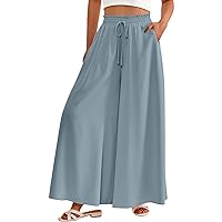 High Waisted Wide Leg Pants for Women Spring Casual Flowy 2024 Palazzo Pant Solid Beach Trousers with Pocket