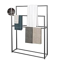 Freestanding Towel Racks Floor Towel Stand for Pool Kitchen Washroom Bath Iron Drying Holder Rust-Resistant Easy to Assemble/Black/75X20X110Cm