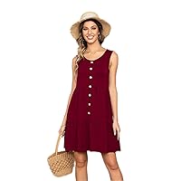 ROLVK Women's Casual Dresses Solid Button Smock Dress Charming Mystery Special Beautiful