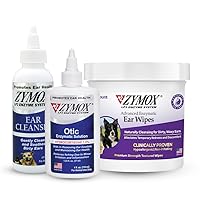 Zymox Enzymatic Ear Wipes, Ear Cleanser, & Otic Ear Solution for Dogs and Cats - Product Bundle - for Dirty, Waxy, Smelly Ears and to Soothe Ear Infections, 100 ct, 4 oz and 4 oz