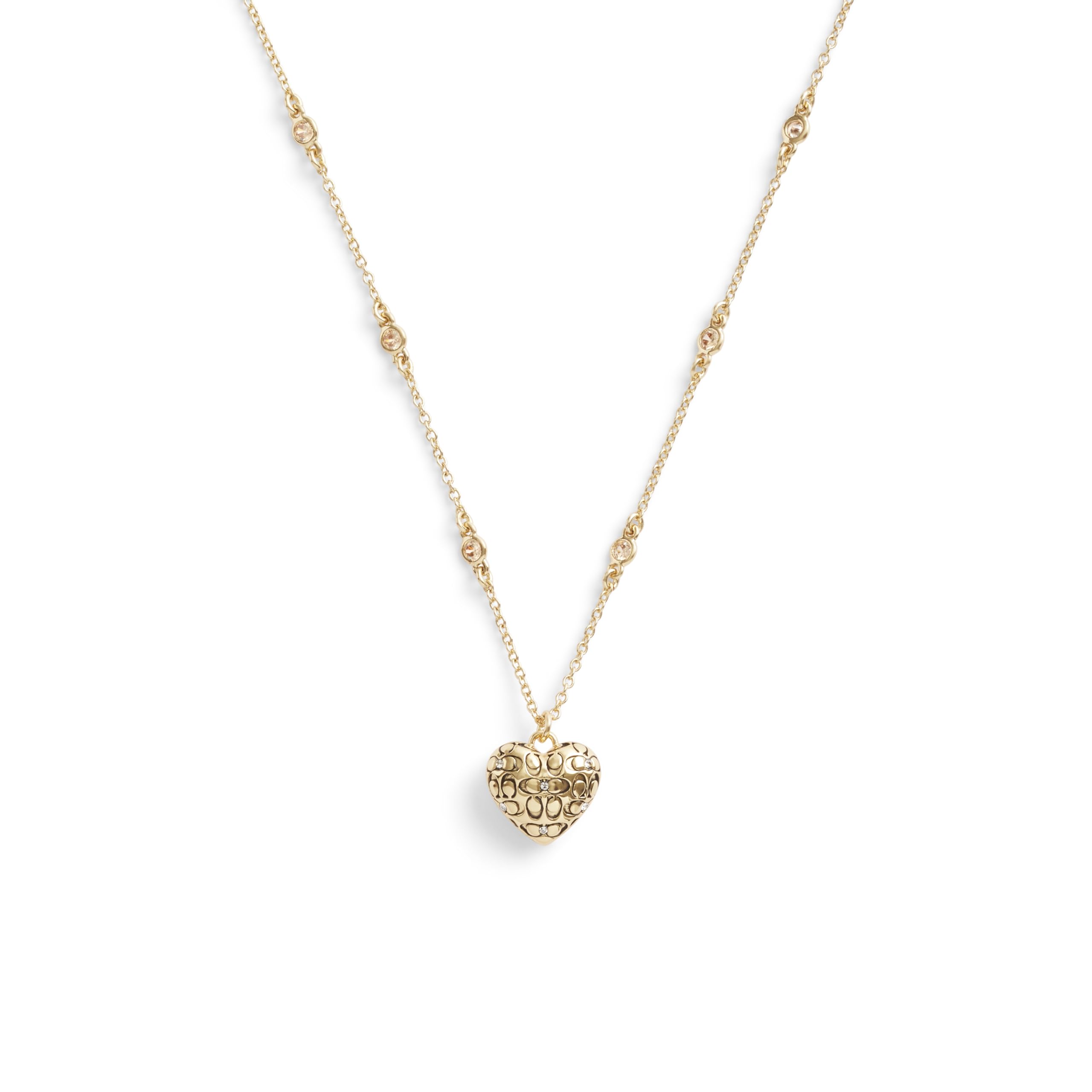 COACH Womens Signature Quilted Heart Pendant Necklace