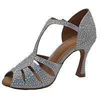 Womens Professional Rhinestones T-bar Latin Dancing Shoes Social Salsa Ballroom Tango Cha-Cha Wedding Dancing Shoes Custom Heel