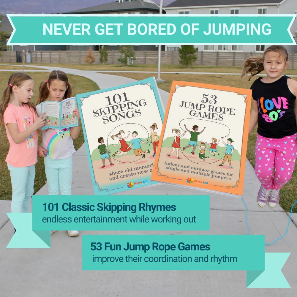 2 Pack Jump Rope for Kids - Easily Adjustable with Anti-Slip Handles, Plus 2 Activity Books