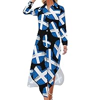 Scotland Flag Heart Women's Shirt Dress Long Sleeve Button Down Shirts Dress Casual Loose Maxi Dresses