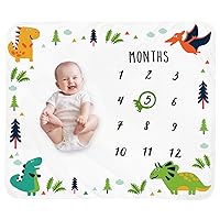 Baby Monthly Milestone Blanket Boy - Dinosaur Neutral Newborn Month Blanket for Boy & Girl Personalized Shower Gift Soft Plush Fleece Photography Background Prop with Frame Large 47''x40''