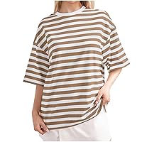 Women's Striped Printed Oversized T Shirts Short Sleeve Crewneck Summer Tops Casual Loose Basic Tee Shirts Trendy Clothes