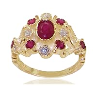 18k Yellow Gold Cubic Zirconia and Real Genuine Ruby Womens Band Ring