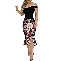 Bodycon Dresses for Women V-Neck Cold Shoulder Ruffle Midi Dress Split High Waisted Prom Cocktail Party Gowns