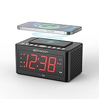 Emerson Smartset Wireless Charging Alarm Clock Radio Featuring a Large 1.4