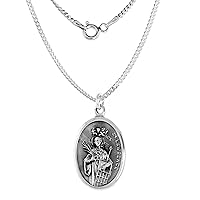 Sterling Silver St Lawrence Medal Necklace Oxidized finish Oval 1.8mm Chain