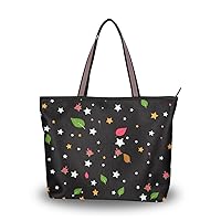 Star Rose on Black Shoulder Bag Top Handle Tote Bag Handbag for Women