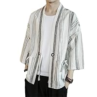 Japanese Men Cotton Plaid Cardigan Japan Outterwear Hanten Coat Male Samurai Kimono Clothes