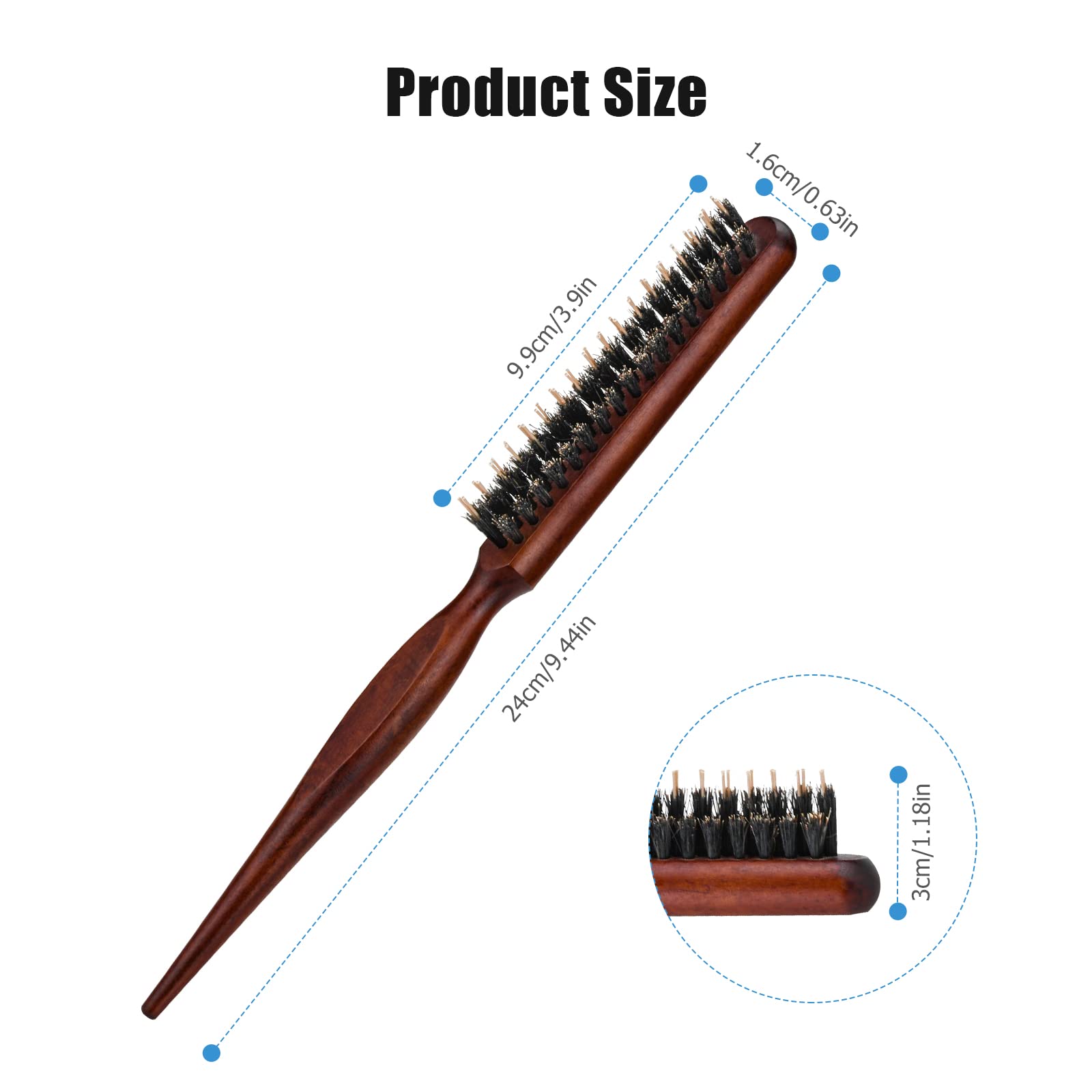 Teasing Brush, Nylon Boar Bristle Curl Training Teasing Hair Brush for Women with Rat Tail Handle Comb for Thin Thick Hair to Create Volume and Smooth