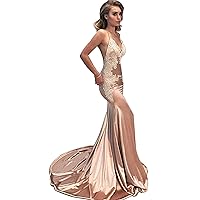 Women's Mermaid Long Prom Dresses Backless Applique Pageant Gowns