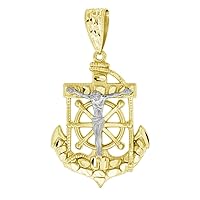 10k Gold Two tone CZ Mens Nautical Ship Mariner Anchor Cross Crucifix Height 53mm X Width 29.5mm Religious Charm Pendant Necklace Jewelry Gifts for Men