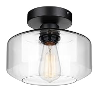 MAXvolador Industrial Semi Flush Mount Ceiling Light, Clear Glass Pendant Lamp Shade, Farmhouse Lighting for Hallway, Vintage Hanging Light Fixtures