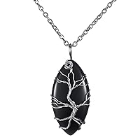 Black Obsidian Pendant Vintage Reiki Healing Crystal Pendant Necklace Silver Tree of Life Wire Wrapped Gemstone Chakra Necklace
