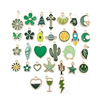 30 Pieces Assorted Jewelry Making Charms, Mixed Colorful Charm Pendant Plated Enamel Moon Star Flower Key Heart Charm Pendant for Earring Necklace Bracelet Jewelry Making and Craft
