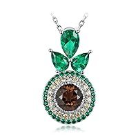 JewelryPalace Avocado 4ct Natural Smoky Quartz Simulated Emerald Pendant Necklace for Women, 925 Sterling Silver 14k White Gold Plated Necklace, Gemstone Jewellery Sets 18 Inches Chain
