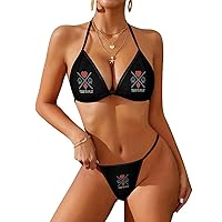 Playing Poker Card Women's 2 Piece Bikini Set Halter Strap Swimsuit Sexy Bathing Suit with Thong