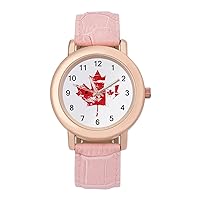 Vintage Canada Maple Flag Women's Watches Classic Quartz Watch with Leather Strap Easy to Read Wrist Watch