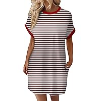 Tshirt Dress Women, Summer Dresses for Women 2024 Shirt Dresses Casual Oversized Tshirt Striped Dress, S, 3XL